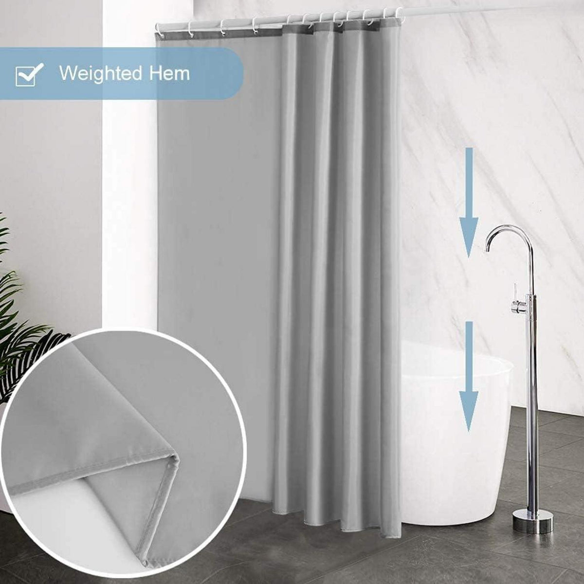 Schmaler Duschvorhang Polyester Grau 90x180 Wasserabweisend & Waschbar