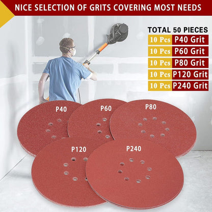 Schleifscheiben 225mm Klett, 50 Stück, 5 Körnungen für Trockenbauschleifer