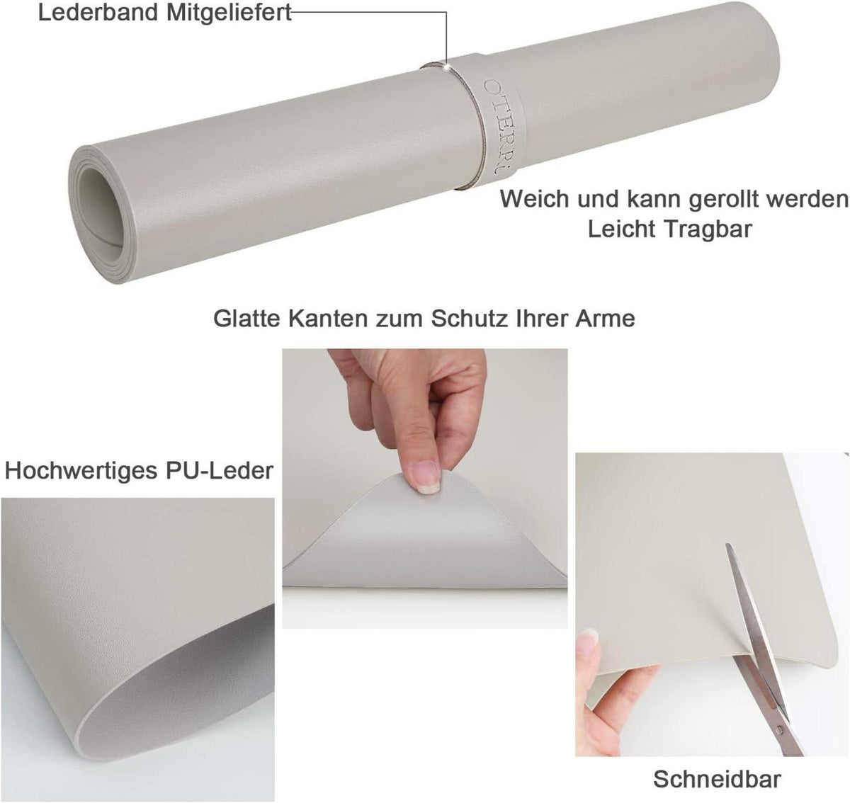 Oterri Schreibtischunterlage Mauspad Doppelseitig 60x35cm Beige Grau