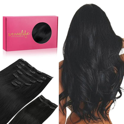 Clip In Echthaar Extensions Schwarz 40cm 150g