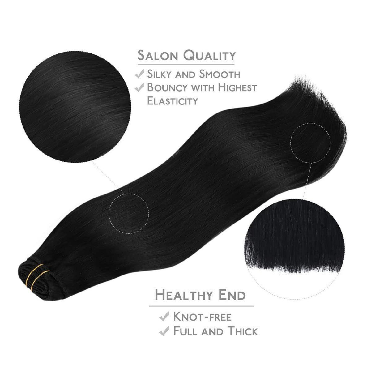 Clip In Echthaar Extensions Schwarz 40cm 150g