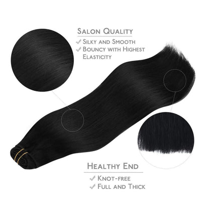 Clip In Echthaar Extensions Schwarz 40cm 150g