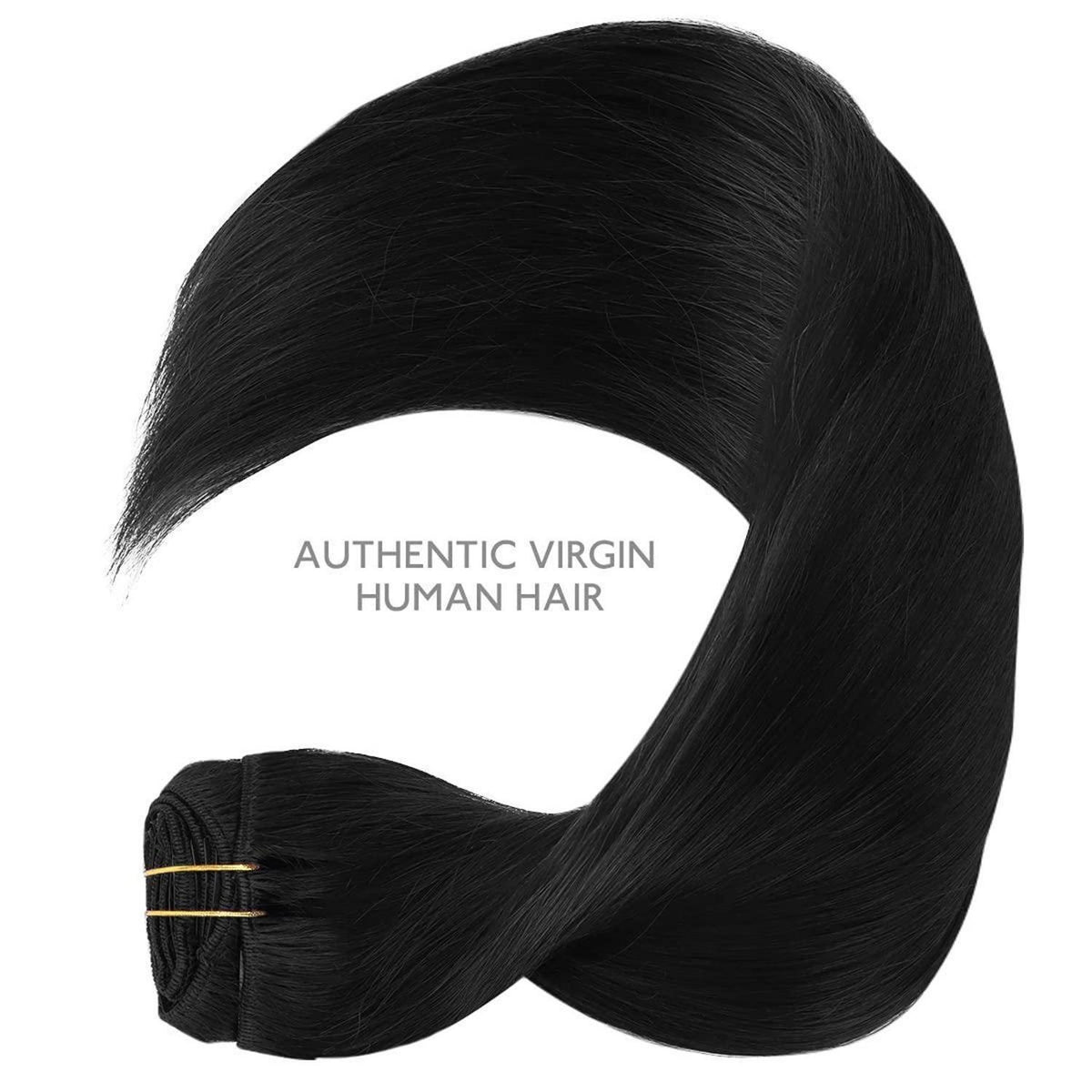 Clip In Echthaar Extensions Schwarz 40cm 150g