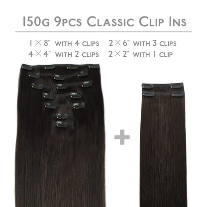 Echthaar Clip Ins Dunkelbraun 45cm - 150g