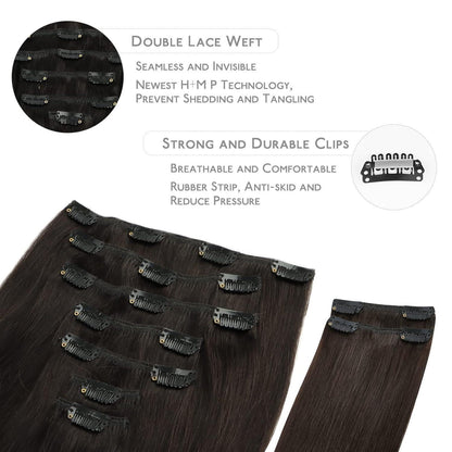 Echthaar Clip Ins Dunkelbraun 45cm - 150g