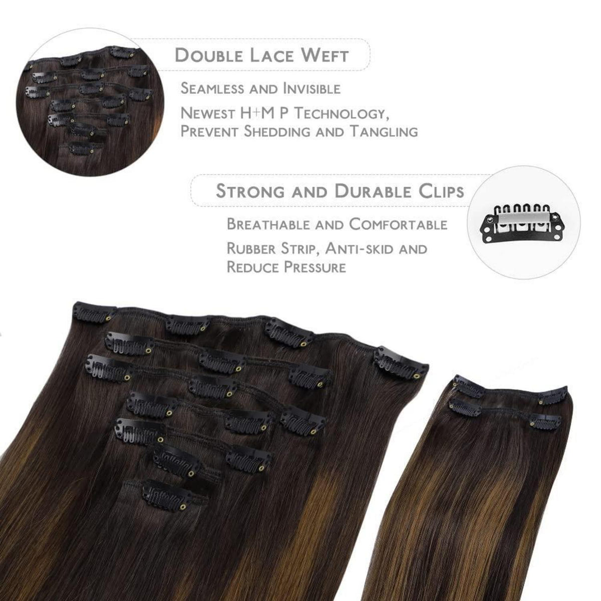 Echthaar Clip-in Verängerung Dunkelbraun-Kastanienbraun Balayage