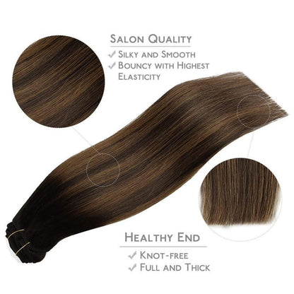 Echthaar Clip-in Verängerung Dunkelbraun-Kastanienbraun Balayage