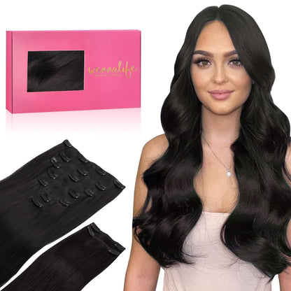 Clip-in Haarverlängerungen Echthaar 150g 50cm Schwarz