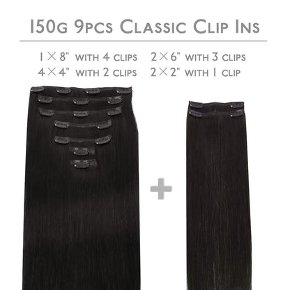 Clip-in Haarverlängerungen Echthaar 150g 50cm Schwarz