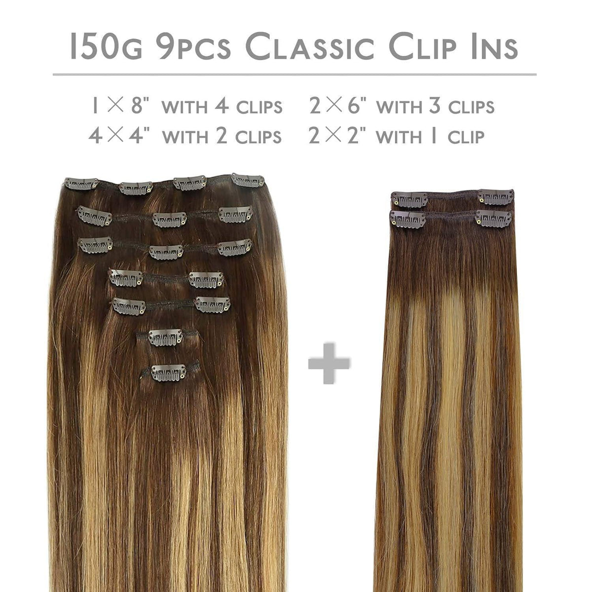 Clip In Echthaar Extensions Balayage Schoko-Karamell 45cm