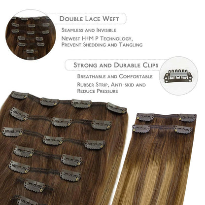 Clip In Echthaar Extensions Balayage Schoko-Karamell 45cm