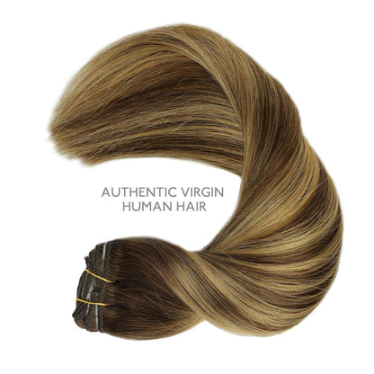 Clip In Echthaar Extensions Balayage Schoko-Karamell 45cm