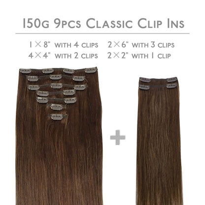 Echthaar Clip-Ins Schokoladenbraun 40cm 150g