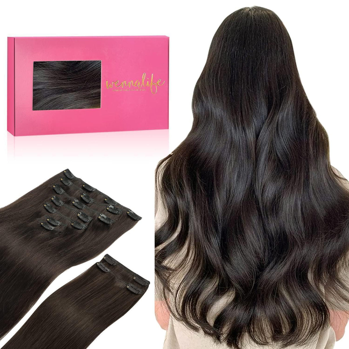 Echthaar Clip Ins Dunkelbraun 50cm - 150g