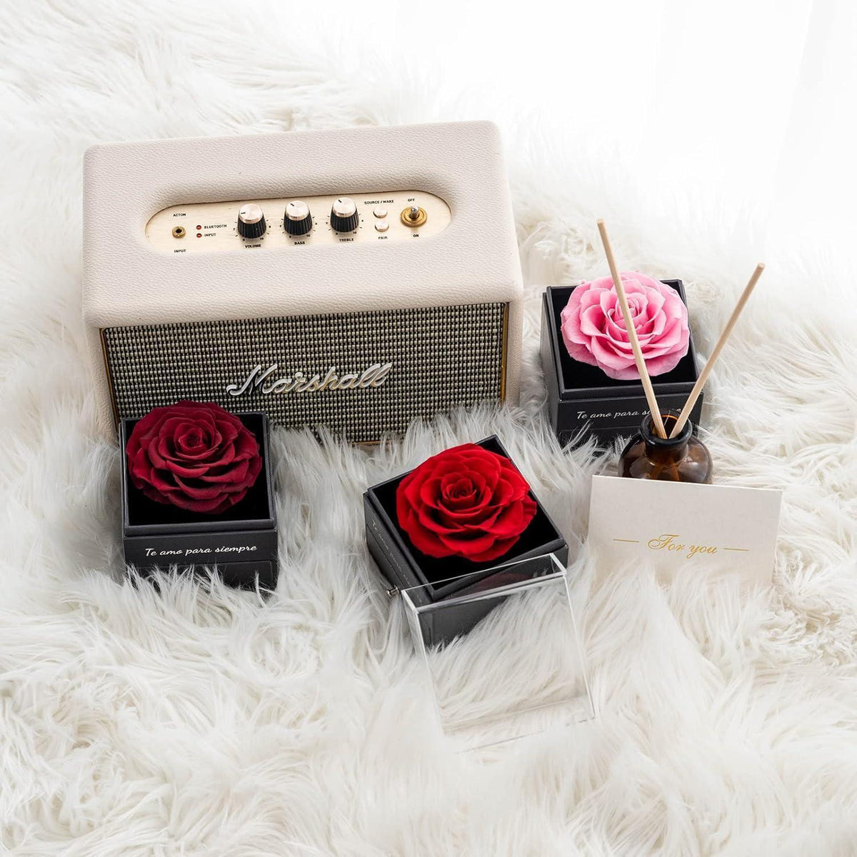 Konservierte Rose mit Herz-Halskette & Ohrringen – Ewiges Geschenk