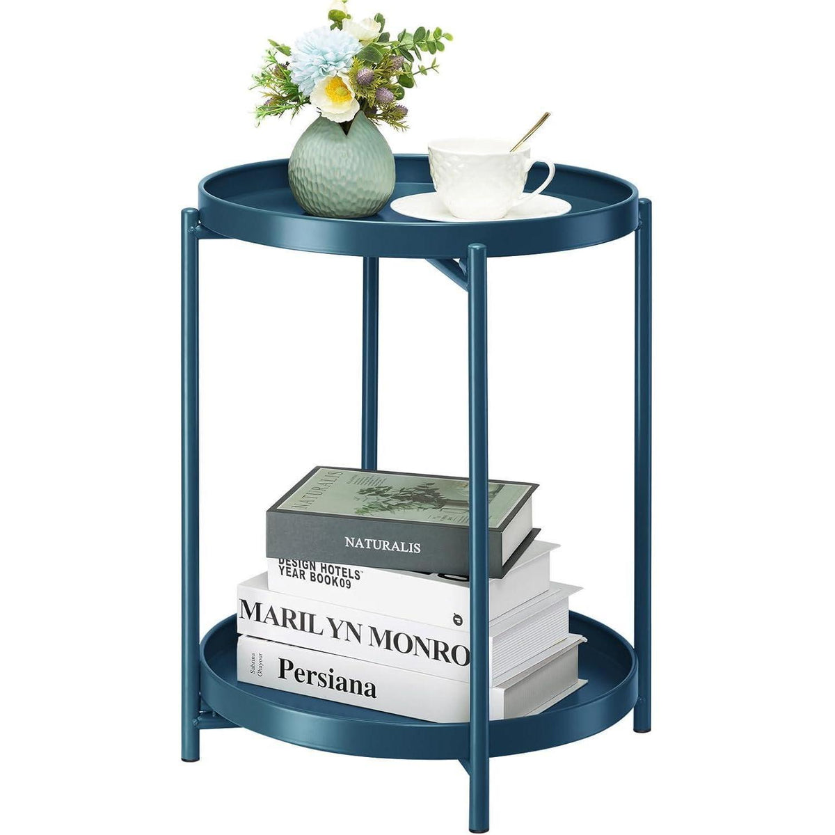 Danpinera 2-Etagen Beistelltisch Marineblau, Metall, klappbar