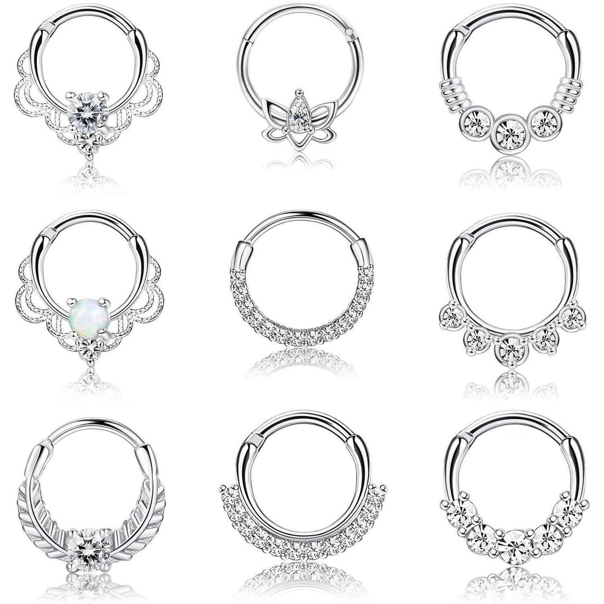 9x Nasenring Set | Septum, Daith, Helix | 16G Edelstahl