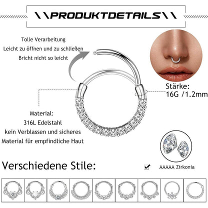 9x Nasenring Set | Septum, Daith, Helix | 16G Edelstahl