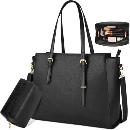 NEWHEY Handtasche Damen Shopper Groß 15.6 Zoll Schwarz in Lederoptik