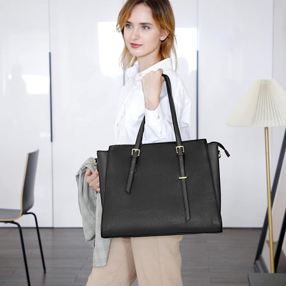 Handtasche Damen Shopper Große Schwarz Leder Umhängetasche 15.6 Zoll