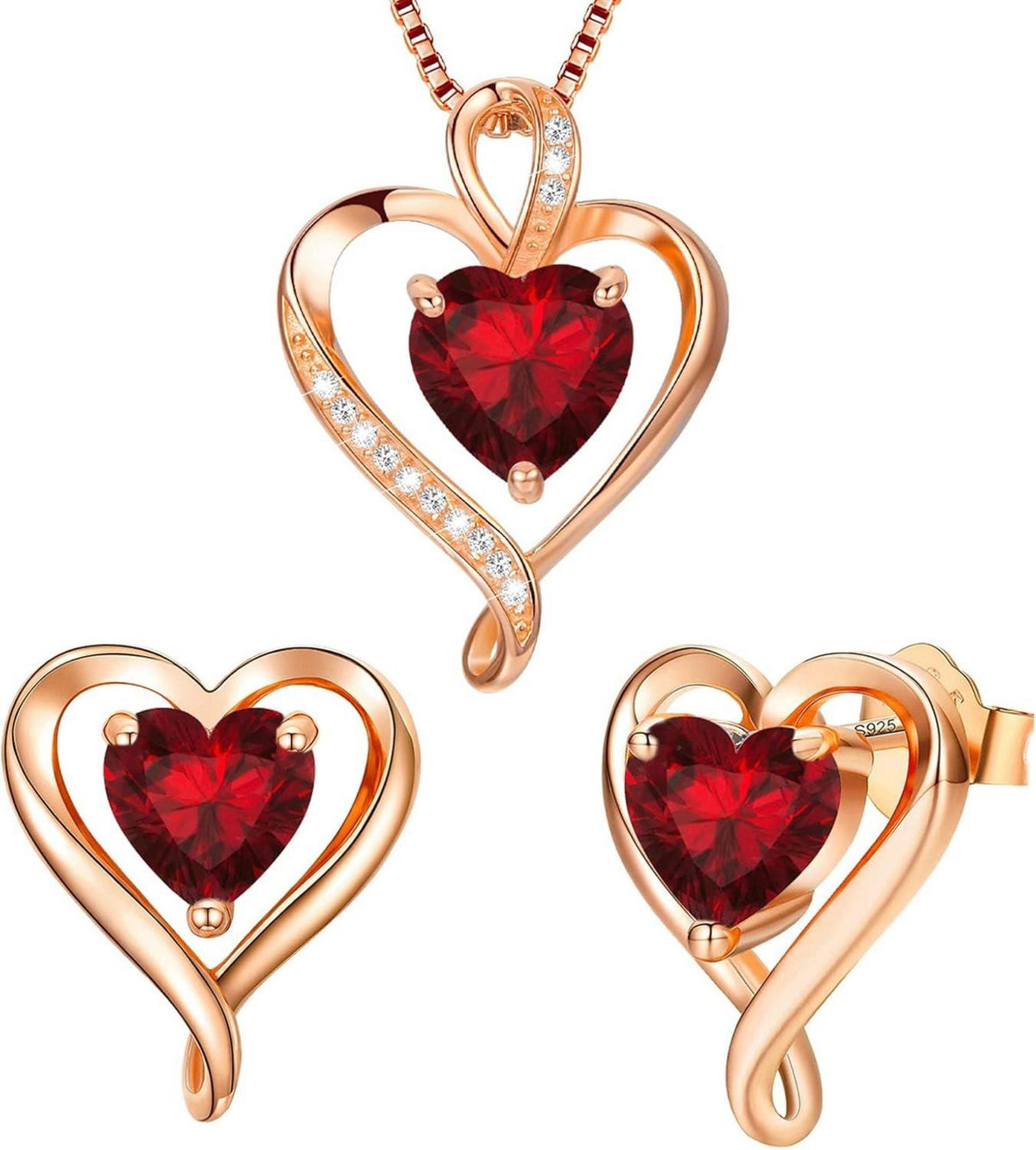 Schmuckset mit Herz Zirkonia 925 Silber Halskette Ohrringe