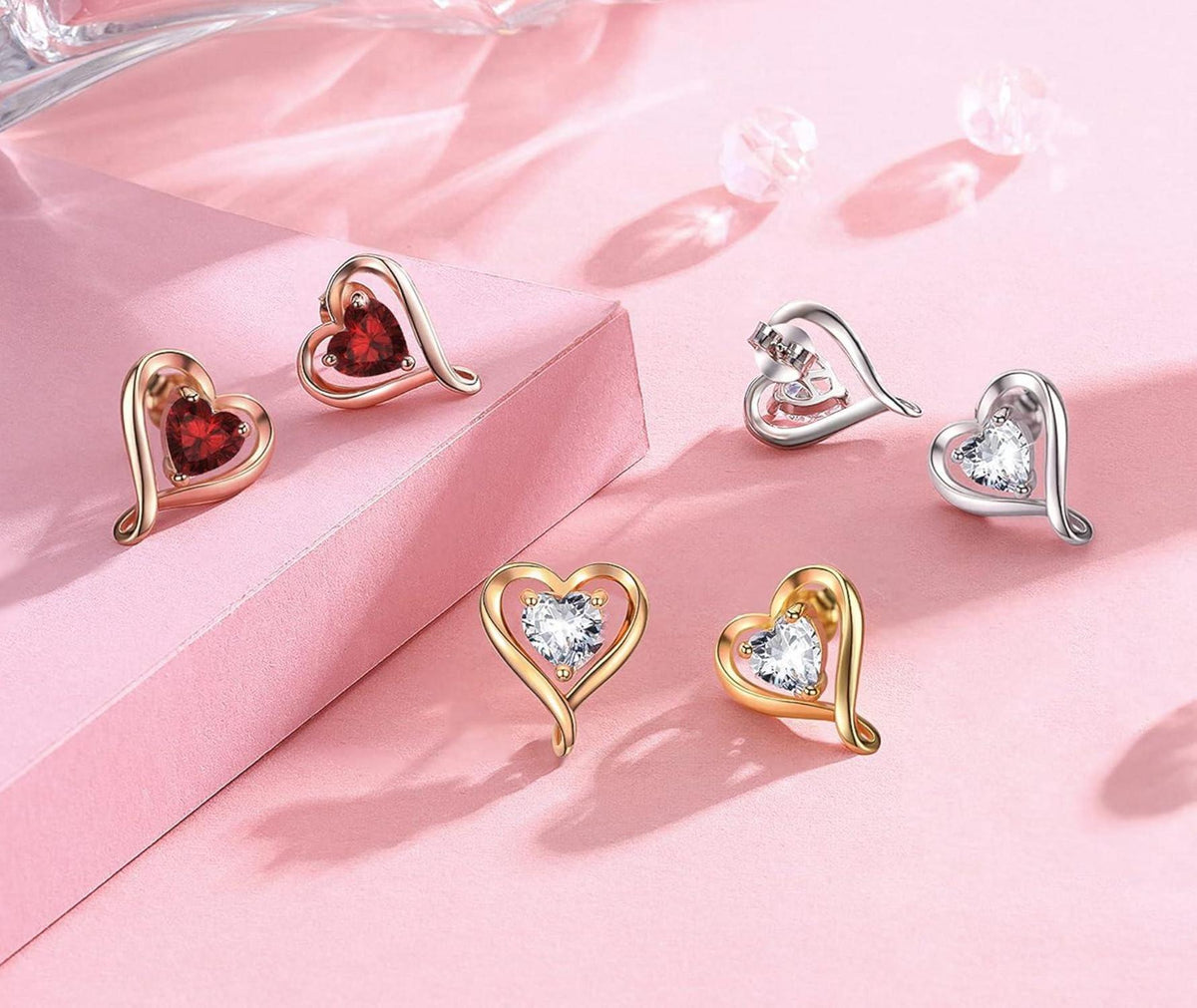 Schmuckset mit Herz Zirkonia 925 Silber Halskette Ohrringe