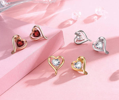 Schmuckset mit Herz Zirkonia 925 Silber Halskette Ohrringe