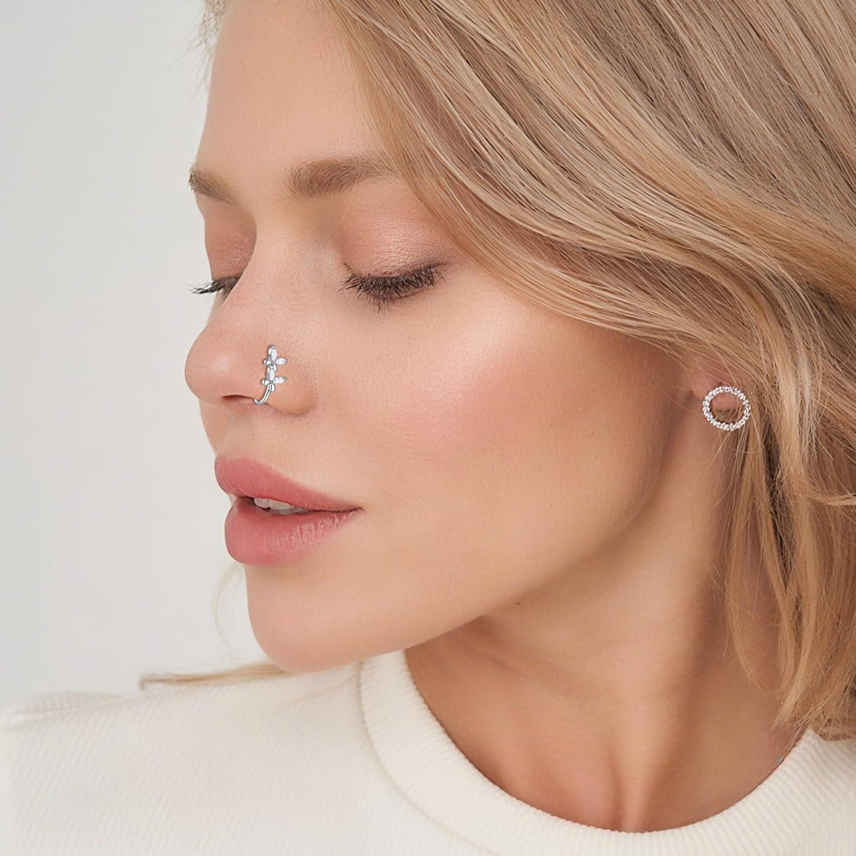Fake Nasenpiercing Set 9 Stück Edelstahl Silber Stil 2