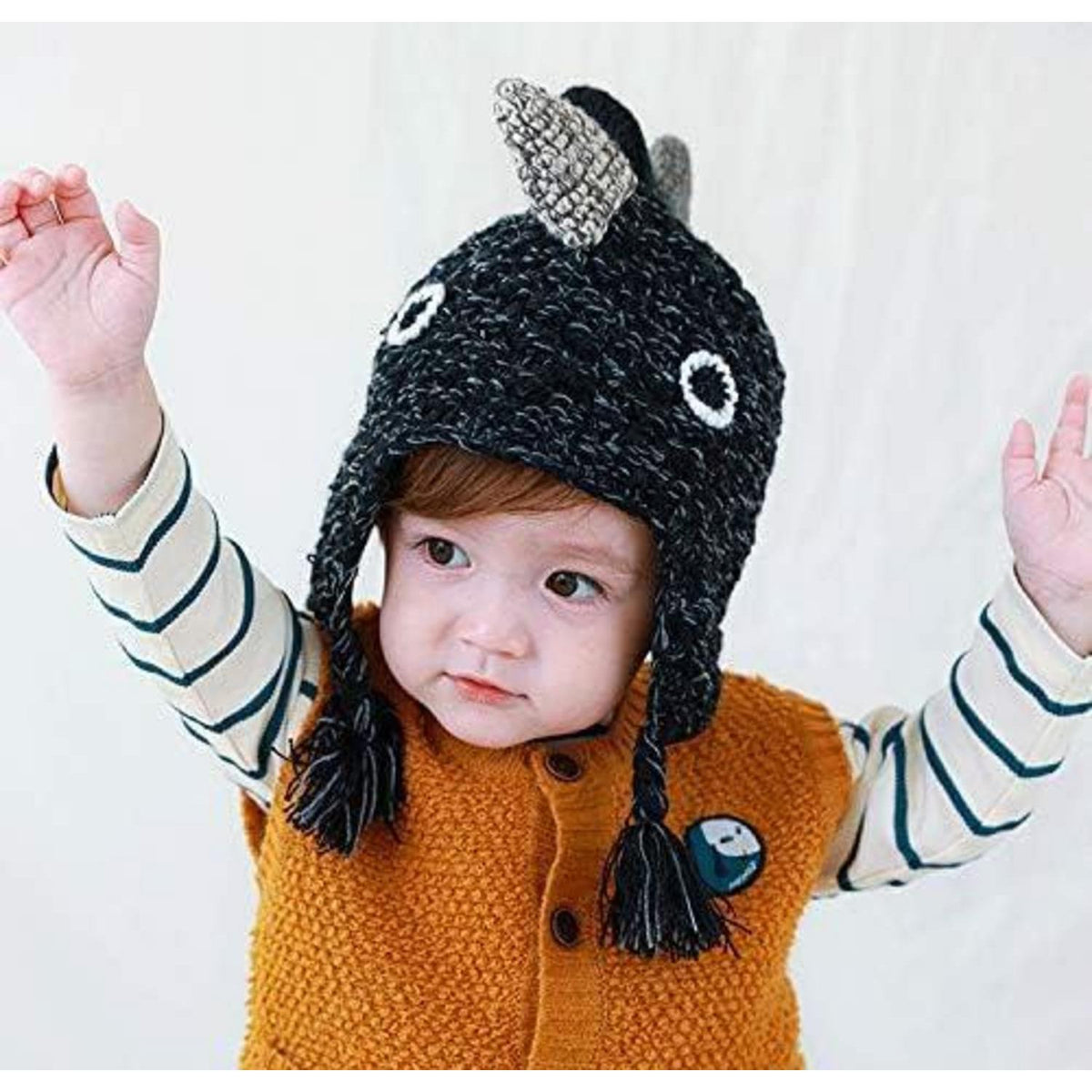 Gestrickter Dinosaurierhut für Kinder – Wintermütze 3-4 Jahre Schwarz