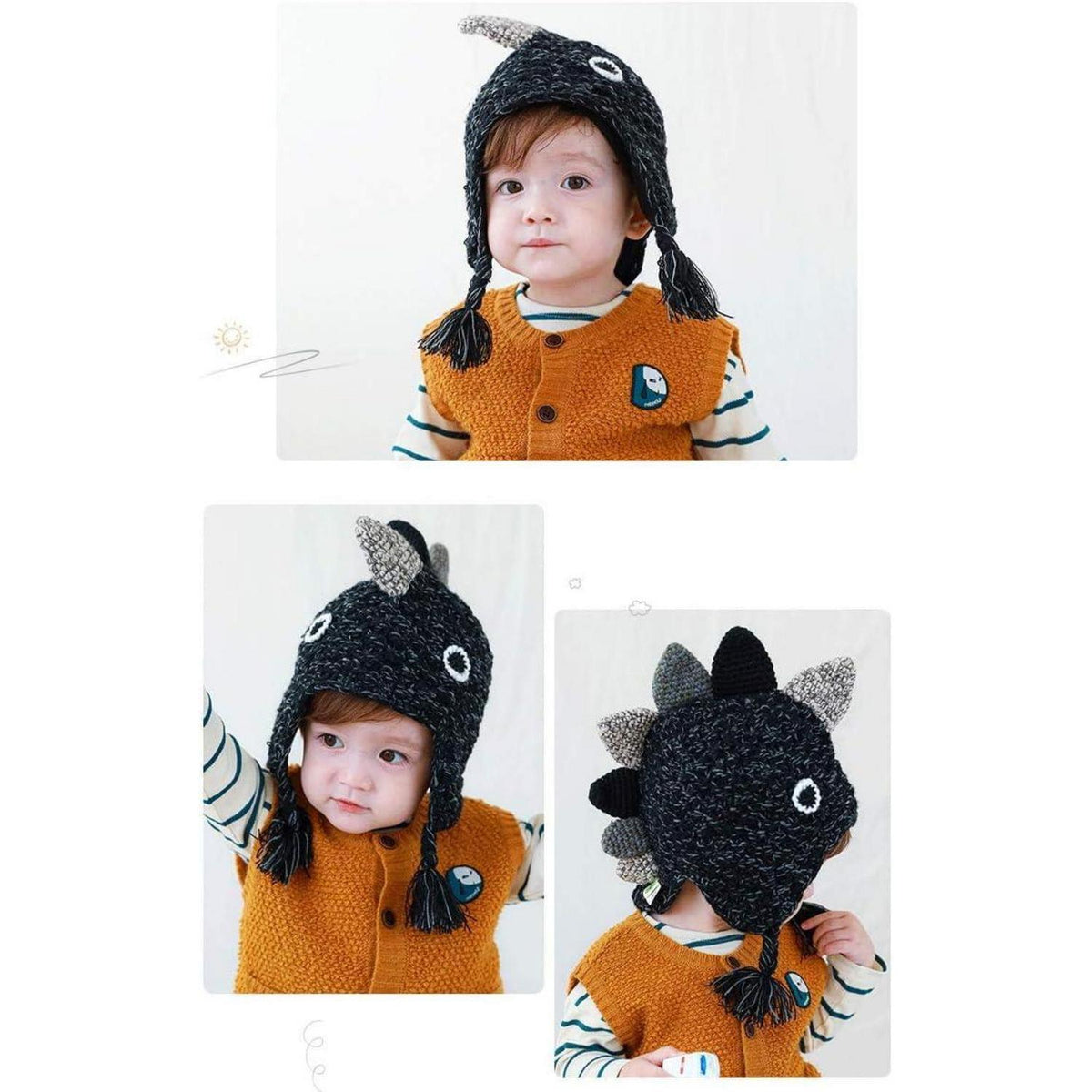 Gestrickter Dinosaurierhut für Kinder – Wintermütze 3-4 Jahre Schwarz