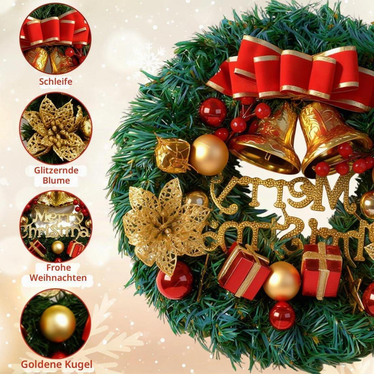 Weihnachtskranz 30cm - Festliche Deko für Tür & Adventszeit