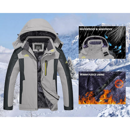 Herren Winterjacke Wasserdicht Warm Gefüttert Skijacke Hellgrau