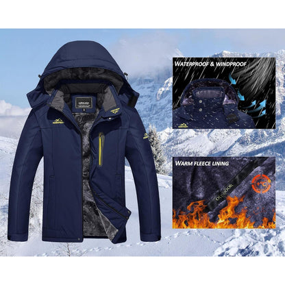 Herren Winterjacke Wasserdicht Warm Gefüttert Skijacke Dunkelblau