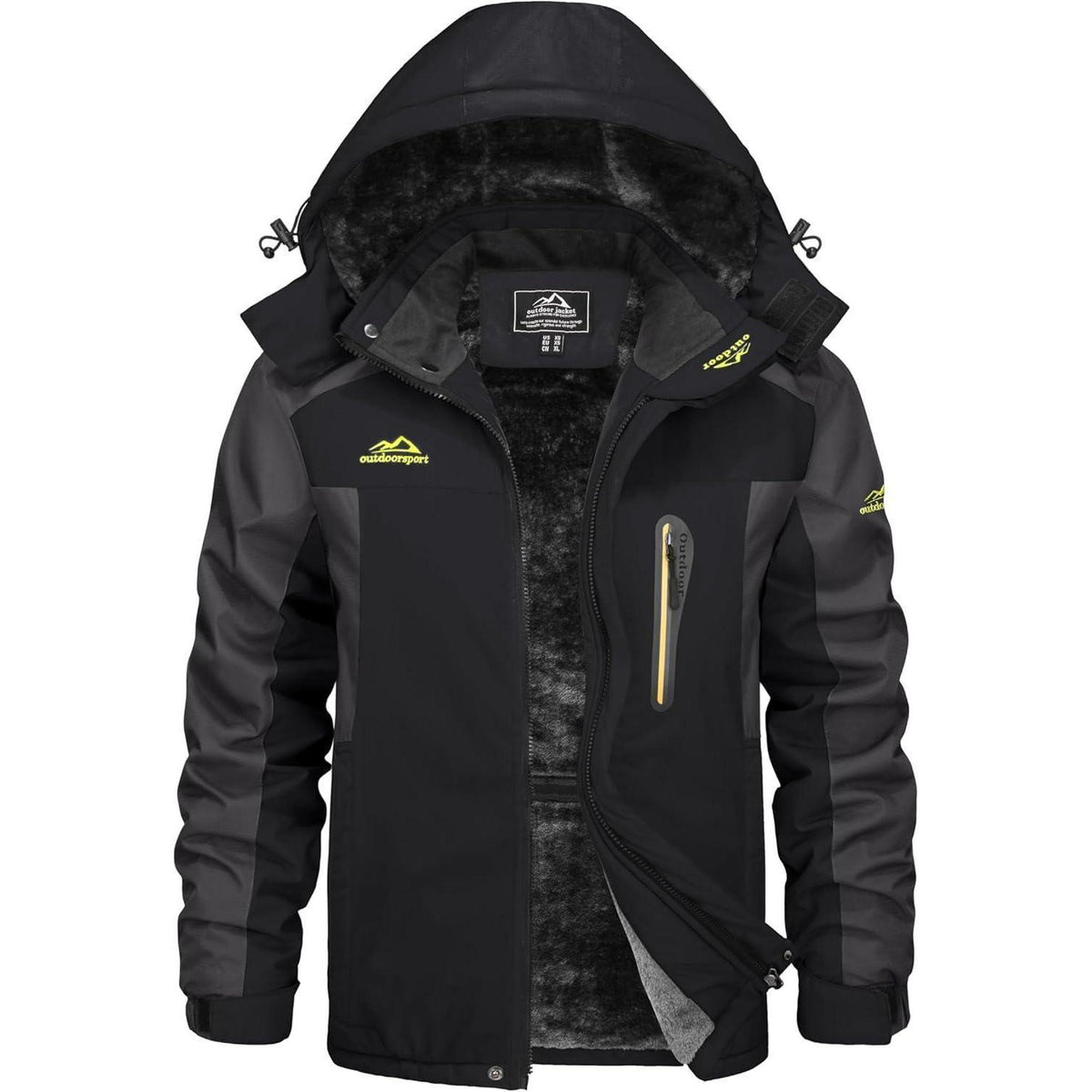 Herren Winterjacke Wasserdicht Warm Gefüttert Skijacke Schwarz-Grau