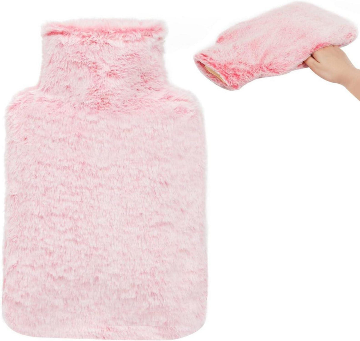 Flauschige Wärmflasche mit Kängurutasche, 2L Füllmenge, Rosa