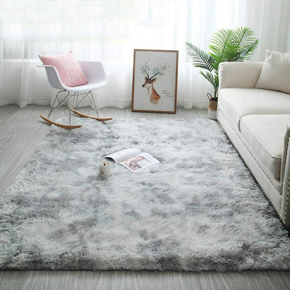 Flauschiger Rundteppich Grau Weiß 200x250cm – Weich & Rutschfest