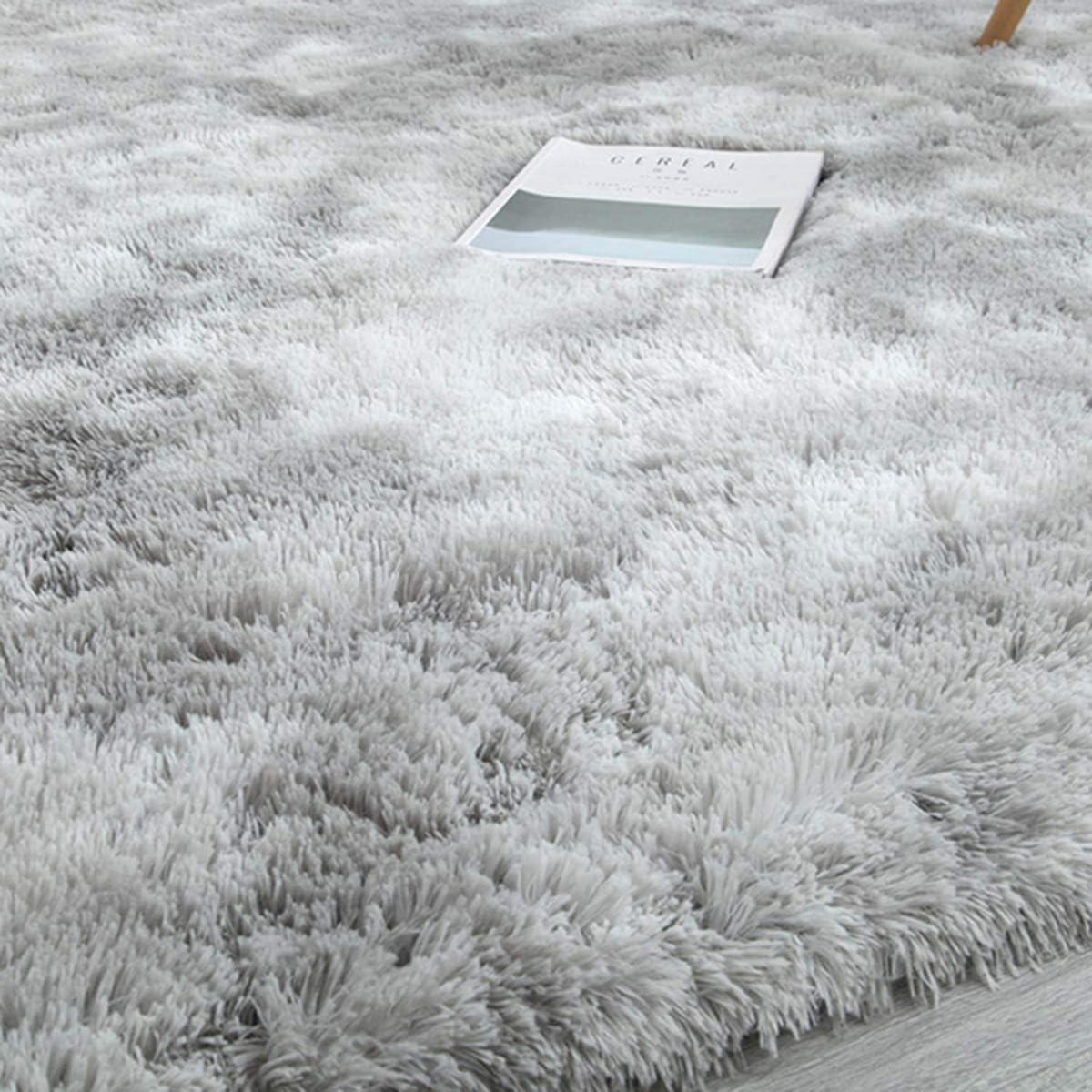 Flauschiger Rundteppich Grau Weiß 200x250cm – Weich & Rutschfest