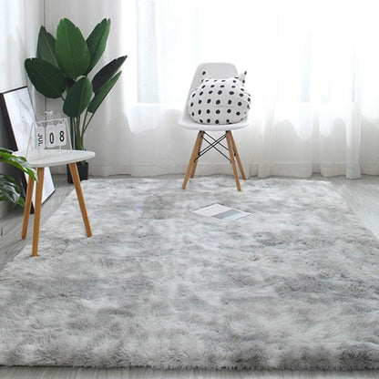 Flauschiger Teppich Rund Modern Hochflor Rutschfest Grau Weiß 200x200cm