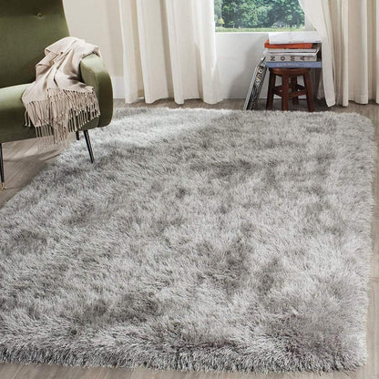 Flauschiger Teppich Rund Modern Hochflor Rutschfest Grau Weiß 200x200cm