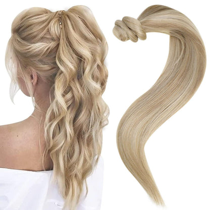 Echthaar Zopfverlängerung Blond Highlights 35cm