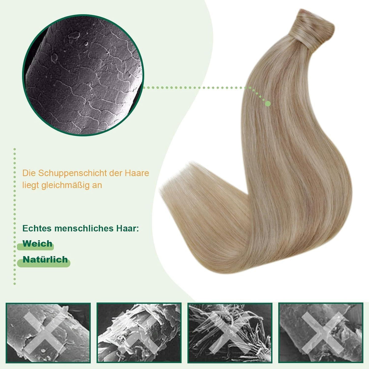 Echthaar Zopfverlängerung Blond Highlights 35cm