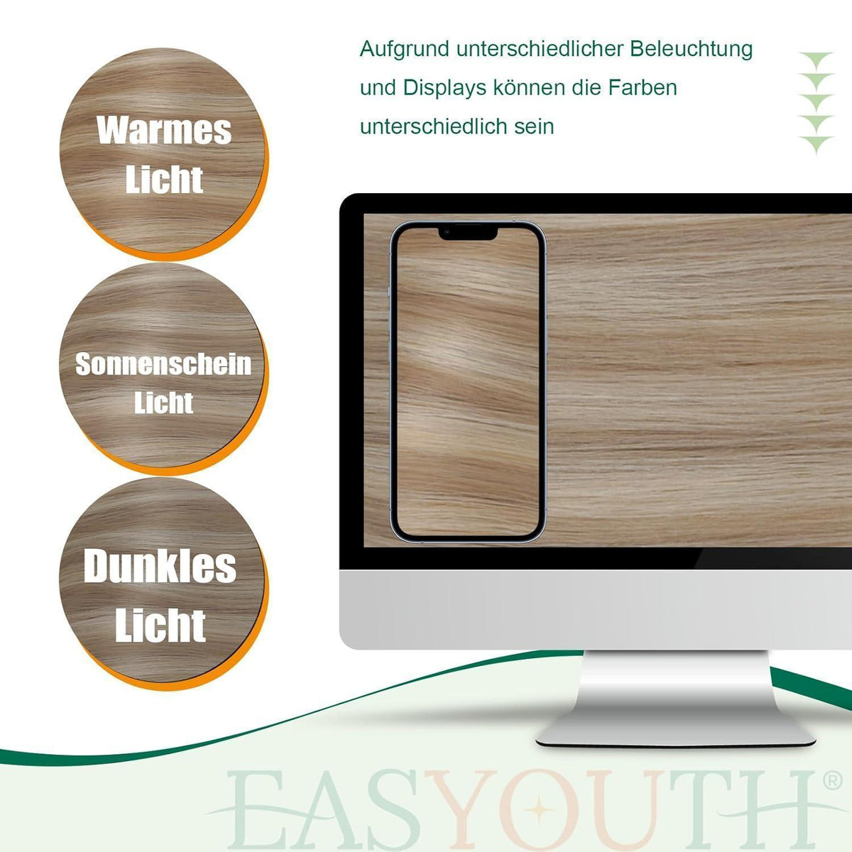 Echthaar Zopfverlängerung Blond Highlights 35cm