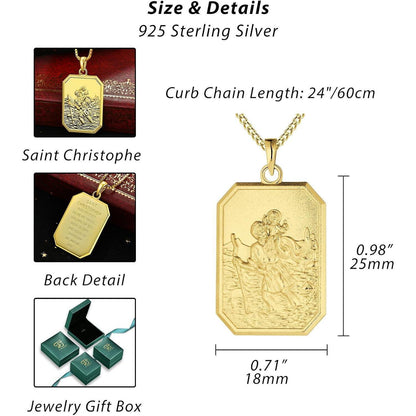 Heiliger Christophorus Kette 925 Sterling Silber vergoldet 60cm Gold