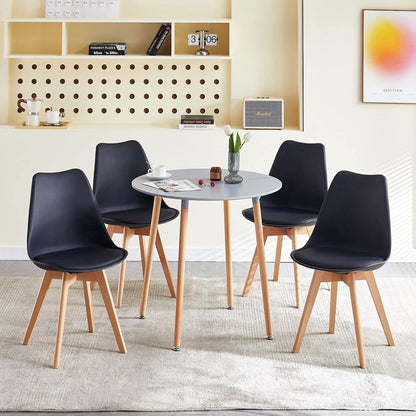 Moderner Küchentisch – Rund, Grau, 80x80cm, 4 Buchenbeine