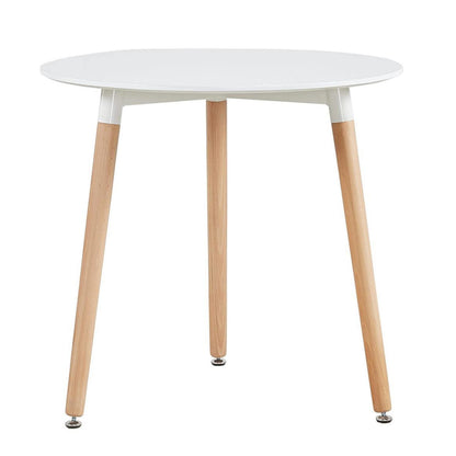 Runder Küchentisch Weiß – MDF mit Buchenbeinen (80x80cm)