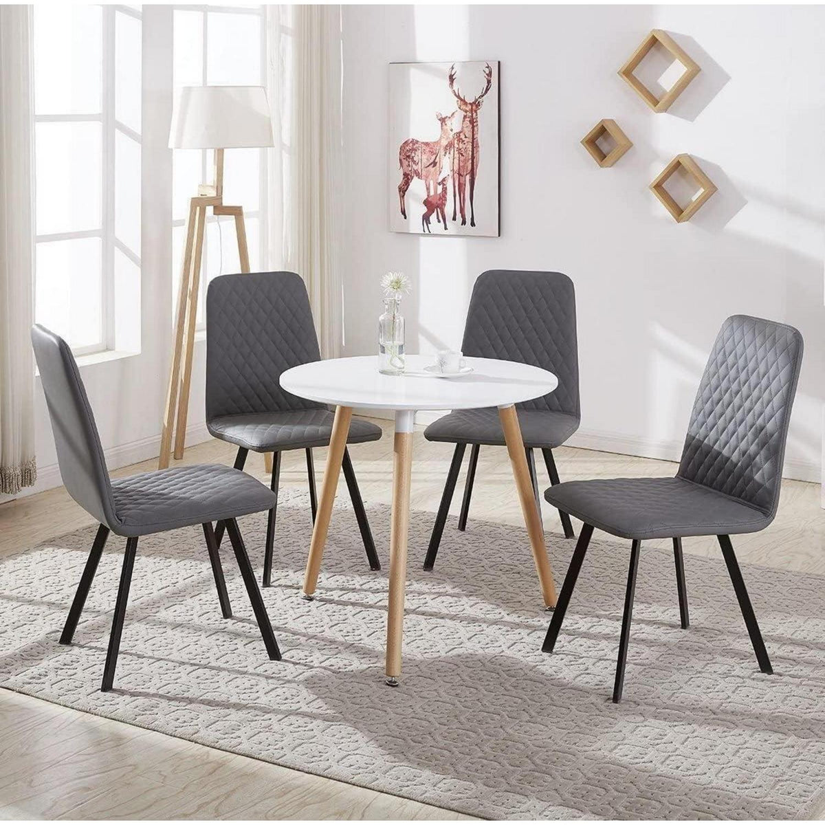 Runder Küchentisch Weiß – MDF mit Buchenbeinen (80x80cm)