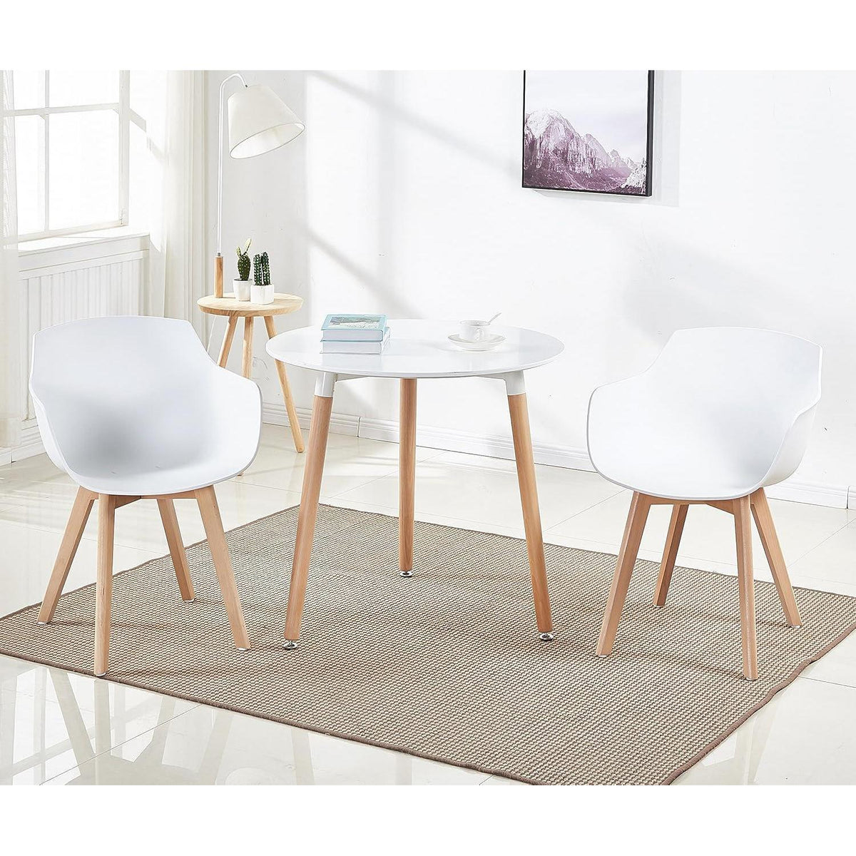 Runder Küchentisch Weiß – MDF mit Buchenbeinen (80x80cm)