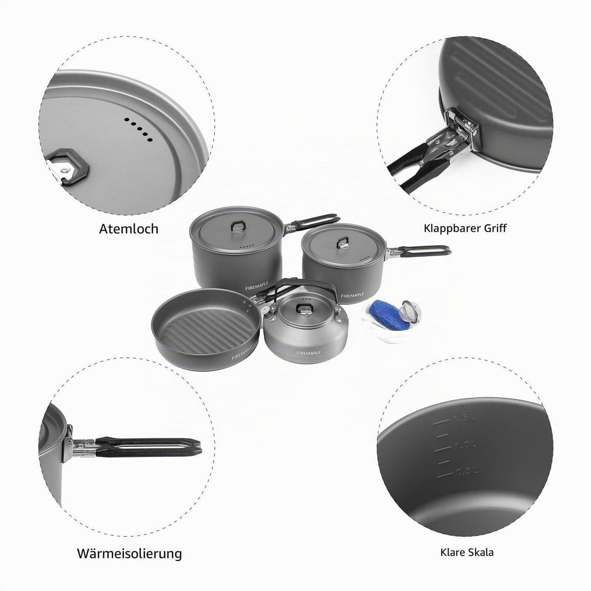 Camping Kochset 12-teilig – Leicht & Robust für 3-4 Personen