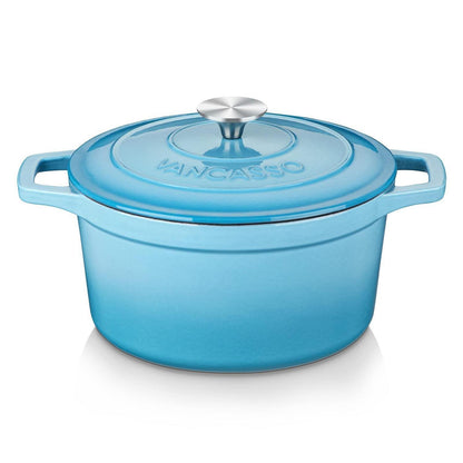 Gusseiserner Bräter 6L mit Deckel, Blau Emaille Topf