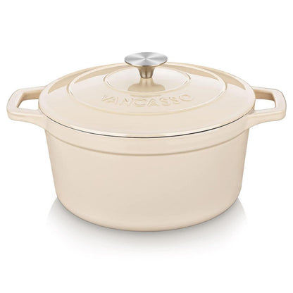 Gusseiserner Bräter mit Deckel, 5L, Creme Weiß